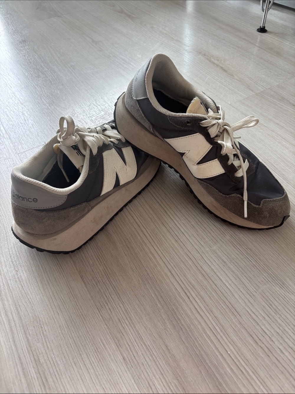 New Balance Gray, Cream & Navy Blue Retro Runner Sneakers